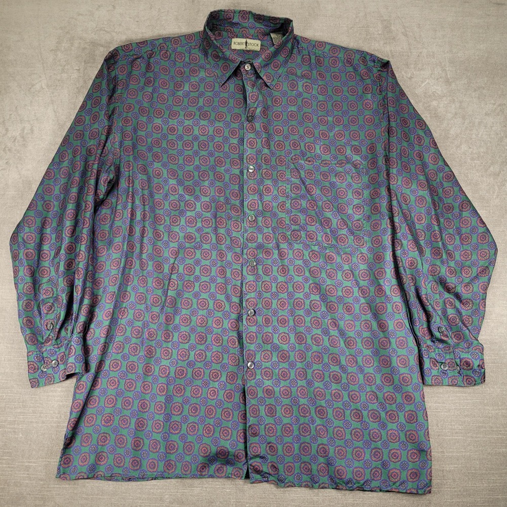 Robert Stock Geometric Patterned Button Up Long Sleeve Shirt Men's Size Lg